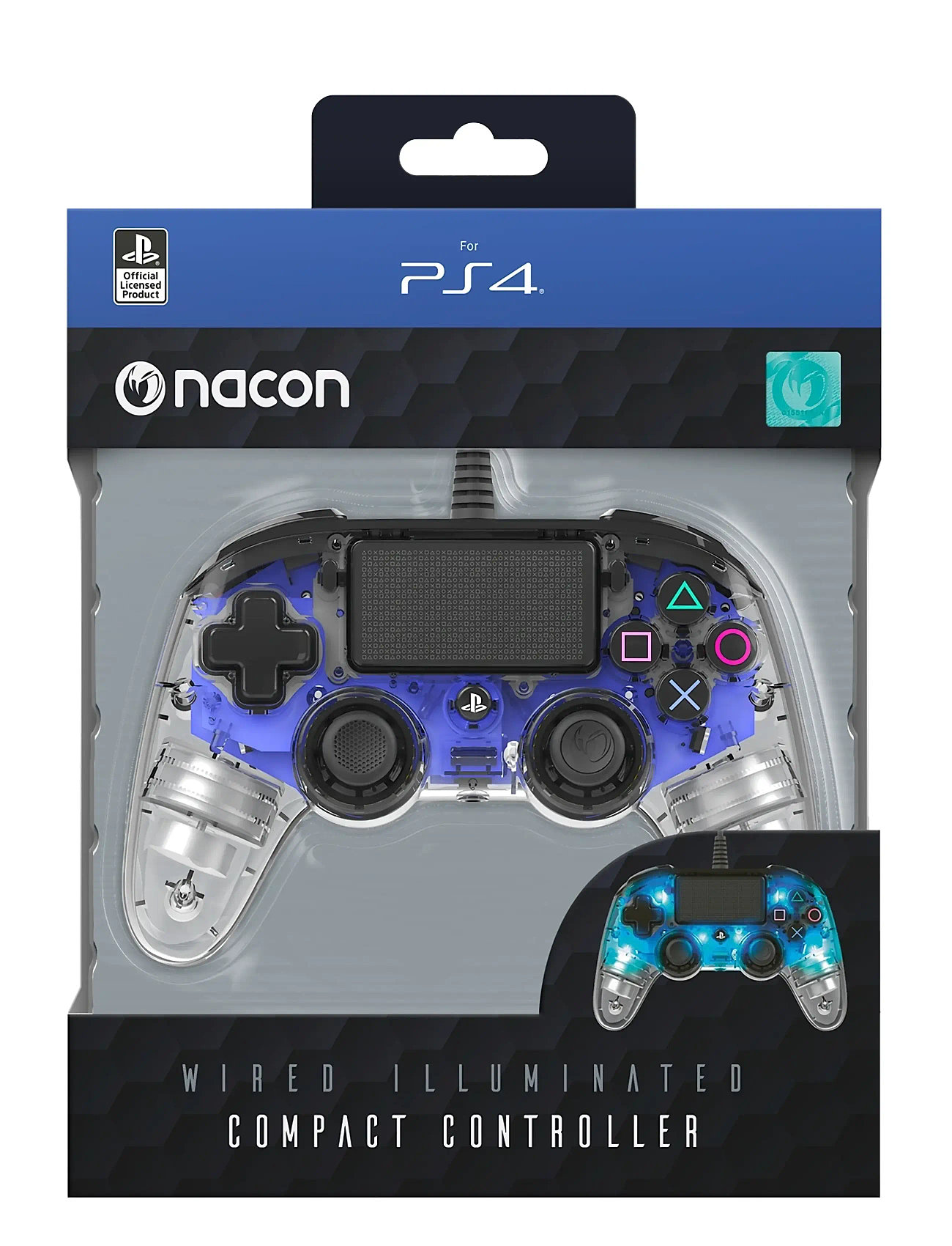 NACON Ps4 Wired Illuminated Compact Controller Light Blue, One Size, Blue, Accessories > Controllers, Børn