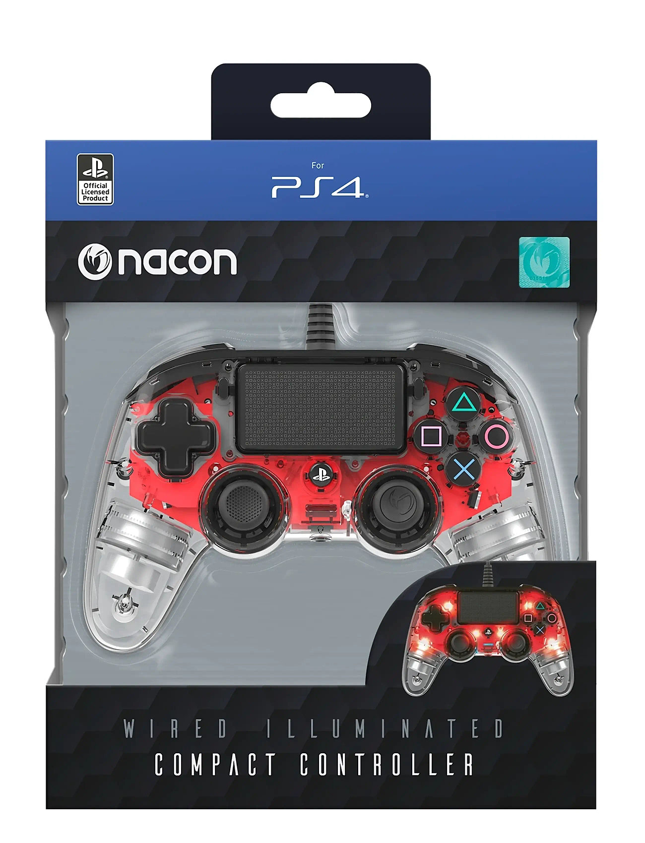NACON Ps4 Wired Illuminated Compact Controller Light Red, One Size, Red, Accessories > Controllers, Børn