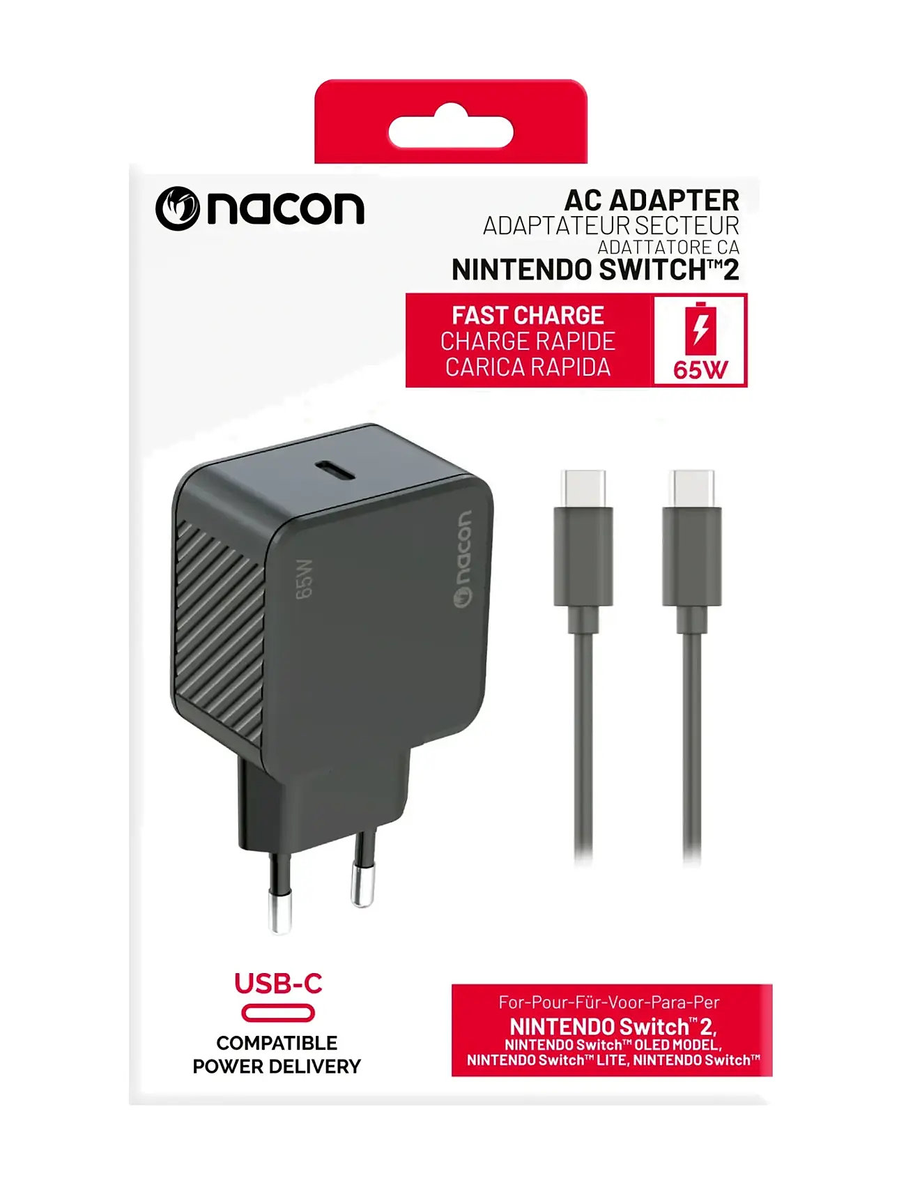 NACON Switch 2 A/C Adaptor, One Size, Black, Accessories > Other, Børn