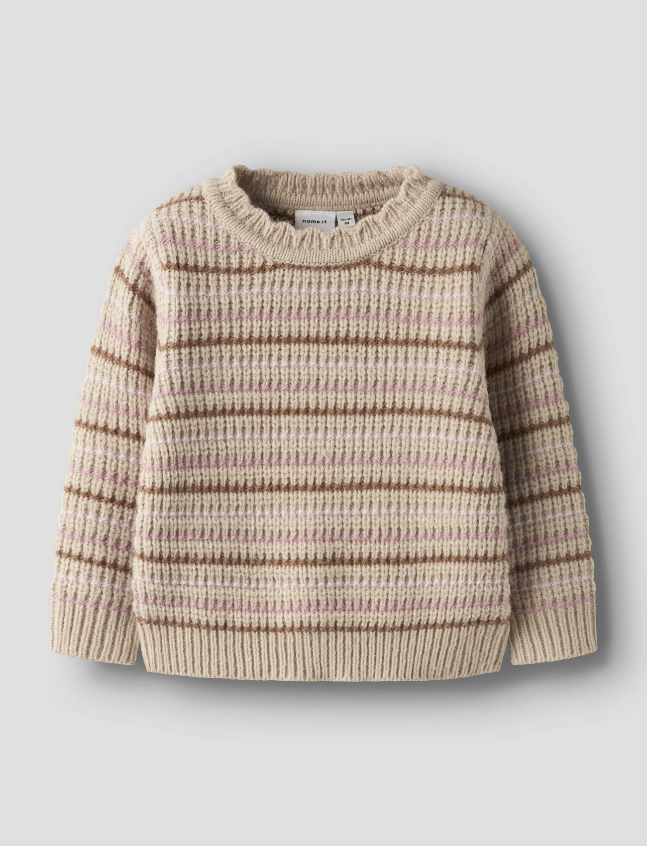 name it Nmfbarille Ls Knit, 122-128, Beige, Strik > Pullovere, Børn