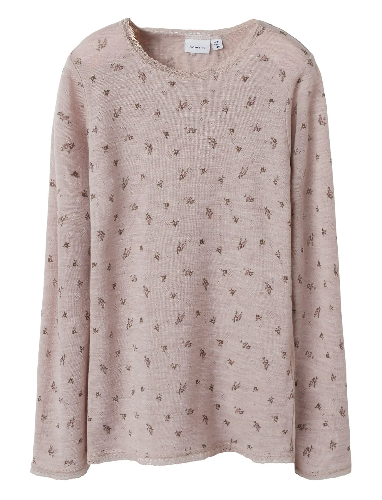 NAME IT Maglia Lana Merino Bambina Rosa - Maniche Lunghe Con Stampa Floreale, Girocollo