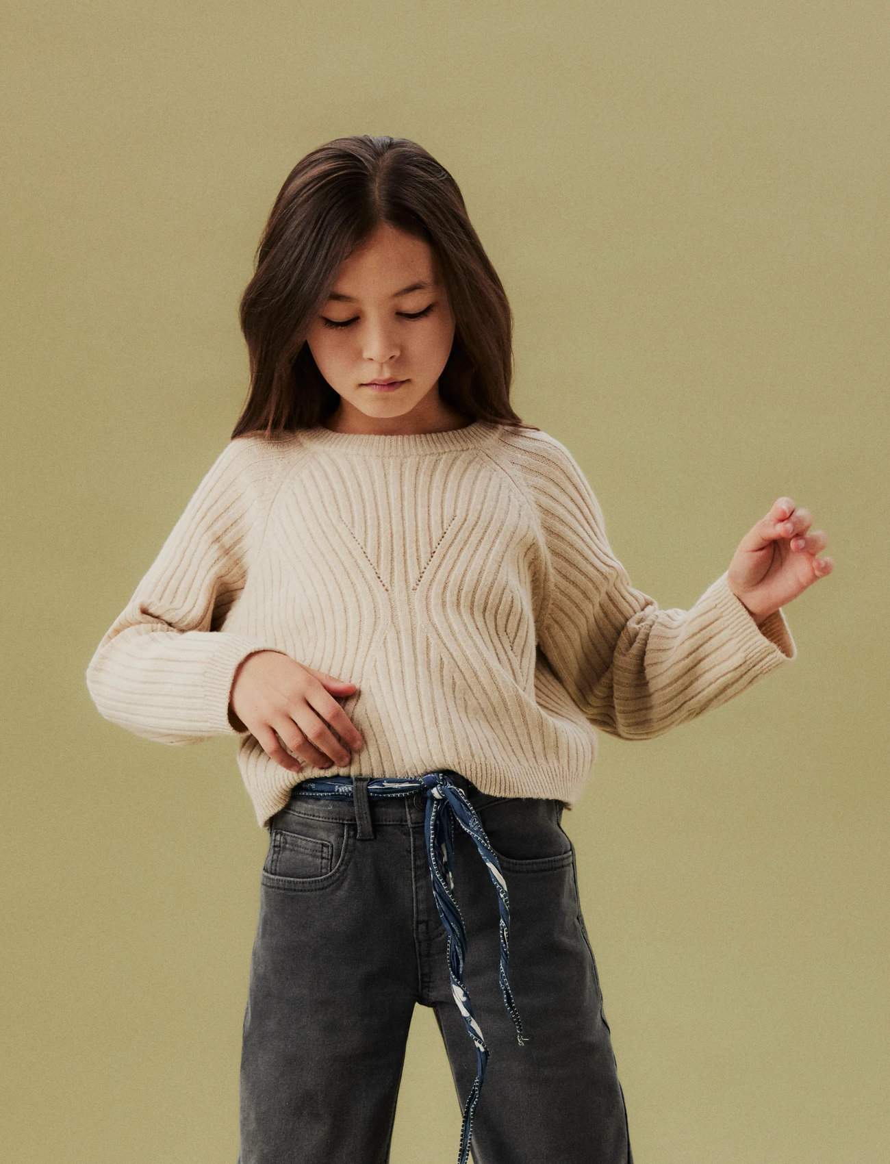 name it Nkfrikine Ls Short Knit Pullover Pb, 158-164, Beige, Strik > Pullovere, Børn