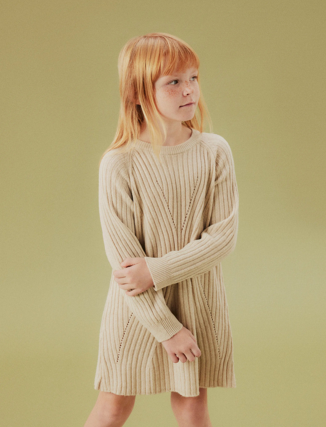 name it Nkfrikine Ls Knit Dress Pb, 122, Beige, Fritidskjoler > Fritidskjoler Med Lange Ærmer, Børn