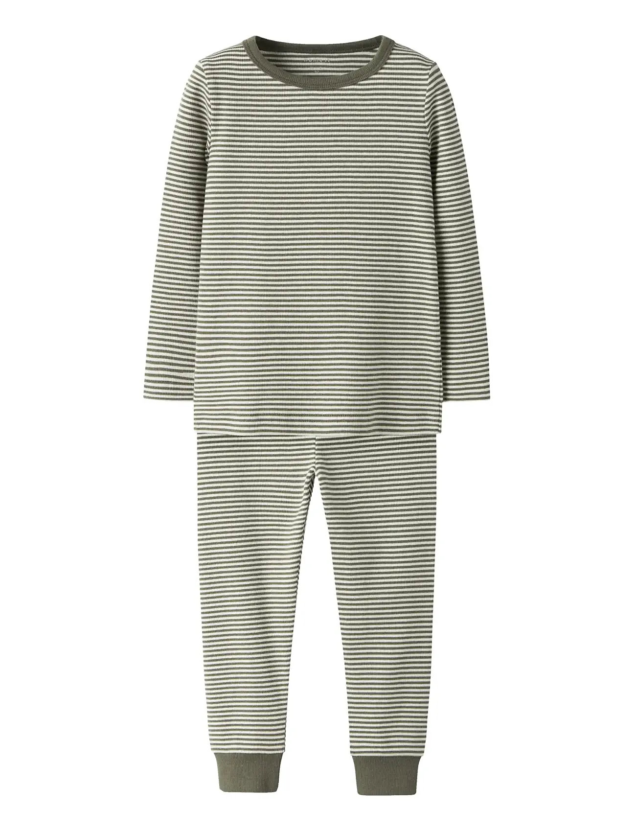 NAME IT Nmnnightset Stripe Rib Noos Khaki - 122-128 - Kinder