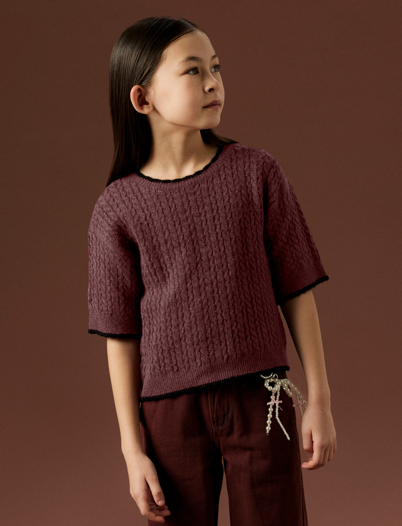 name it Nkfkiras Ss Knit, 122-128, Burgundy, Strik > Pullovere, Børn