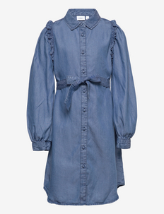 NKFNETEETEE LS  SHIRT DRESS - langärmelige freizeitkleider - medium blue denim