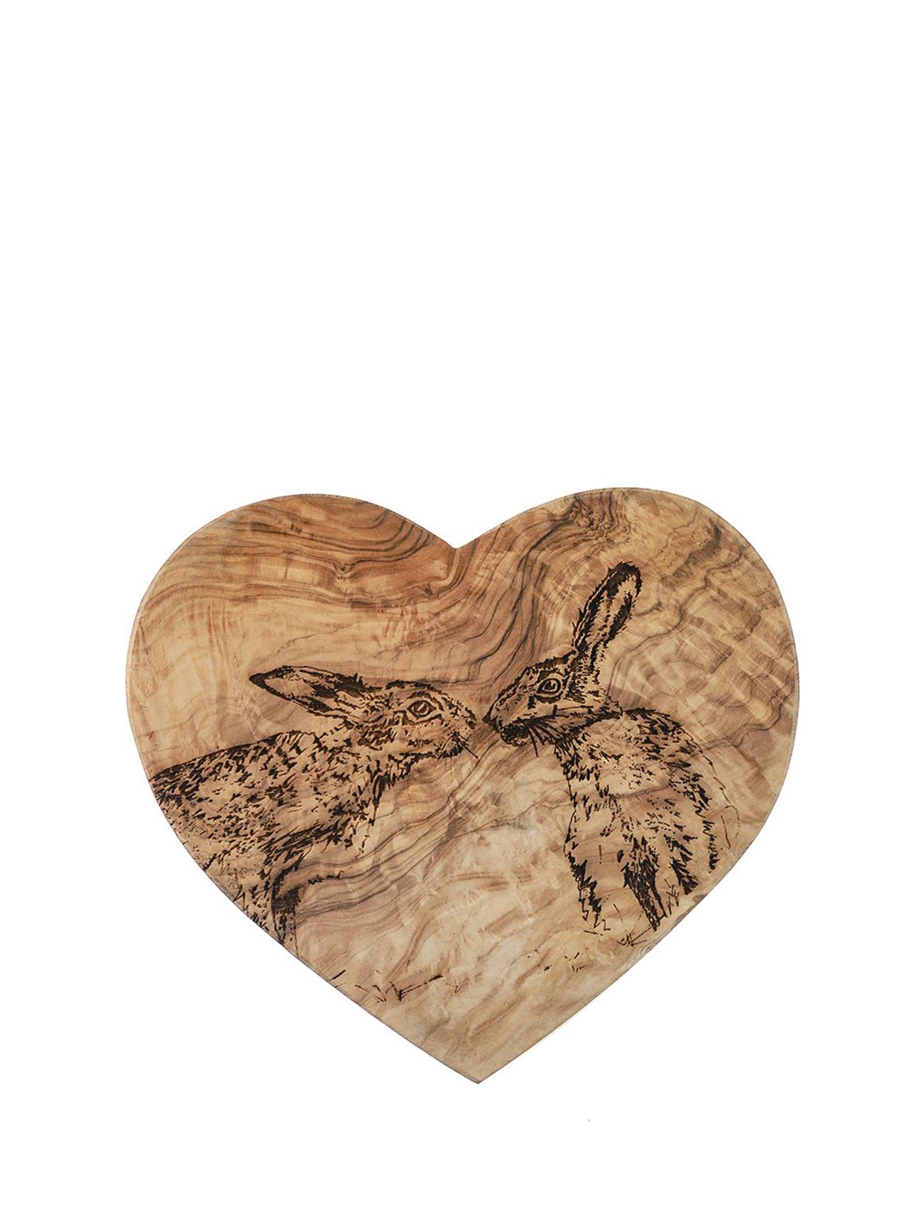 Skærebræt Hjerteform Kyssende Hare 21Cm Home Kitchen Kitchen Tools Cutting Boards Wooden Cutting Boards Brown Naturally Med