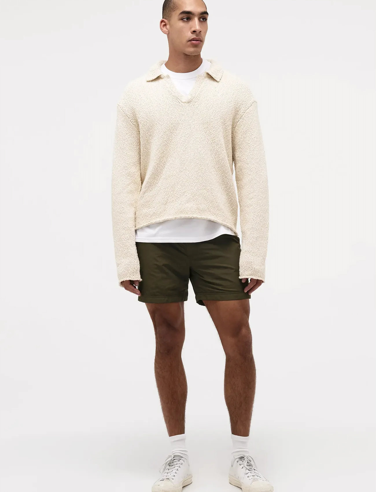 NEUW Boucle Knit Rugby Poloecru, L, Cream, Strik > Langærmede Strikkede Poloer, Herre