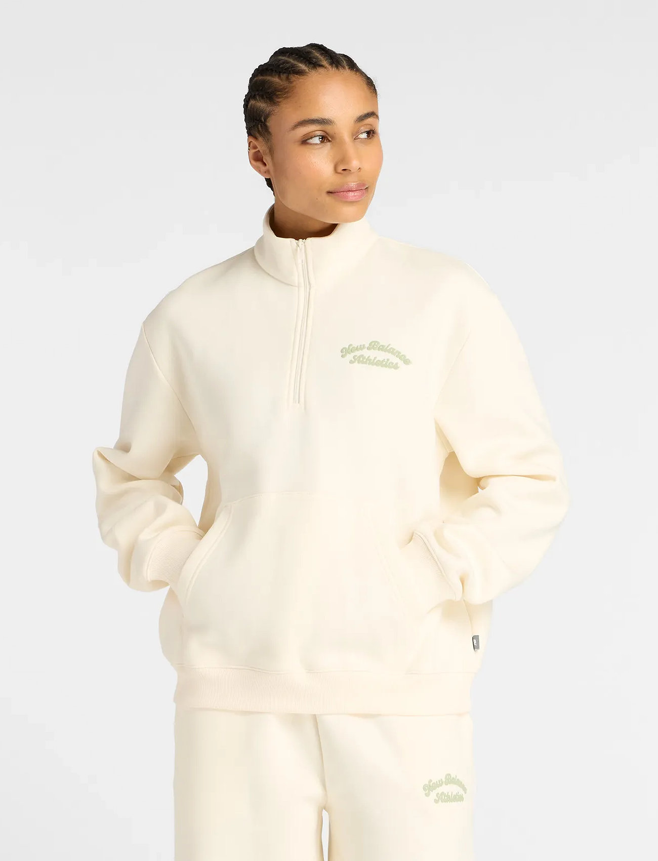 New Balance Linear Heritage Fleece Half Zip, L, Cream, Sweatshirts & Hættetrøjer > Sweatshirts, Dame