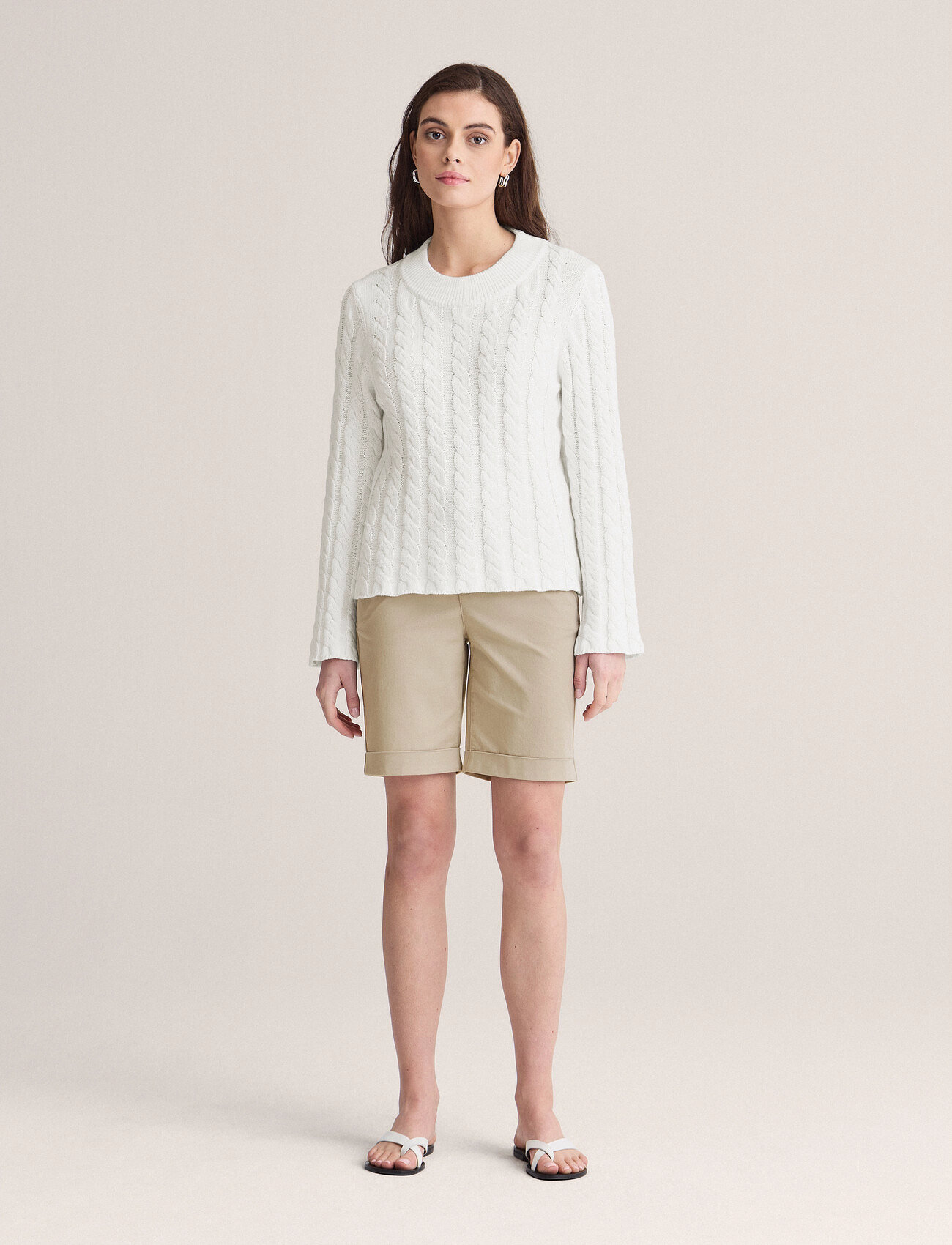 Newhouse Mandy Cable Sweater, L, White, Strik > Trøjer, Dame