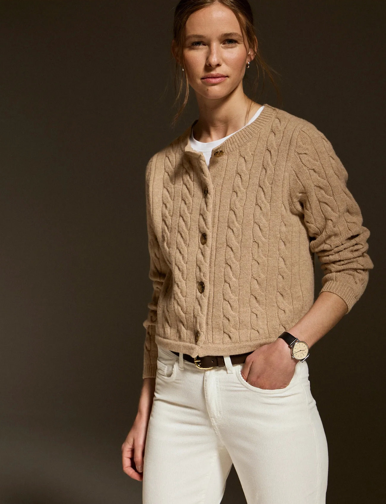 Newhouse Johanna Cable Cardigan, XL, Brown, Strik > Cardigans, Dame