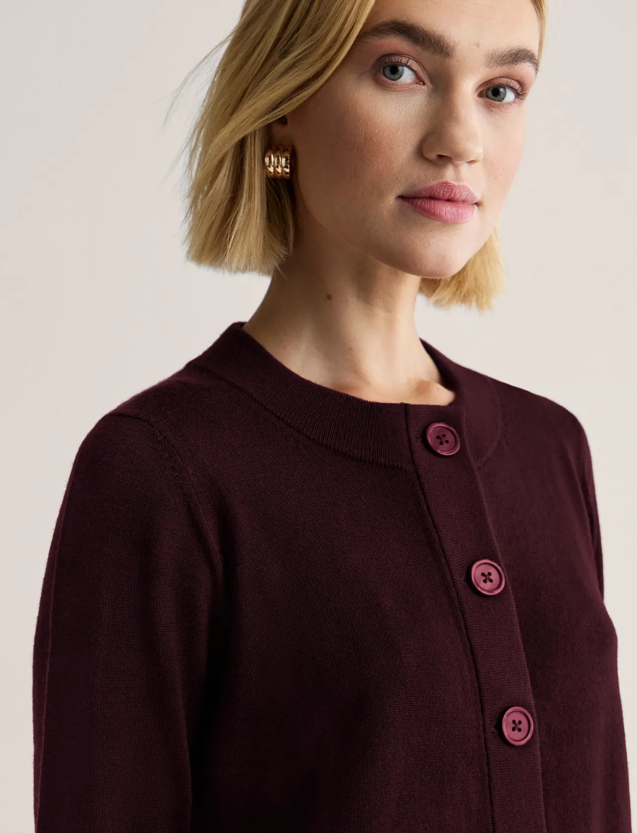 Newhouse Sarah Merino Cardigan, XS, Burgundy, Strik > Cardigans, Dame