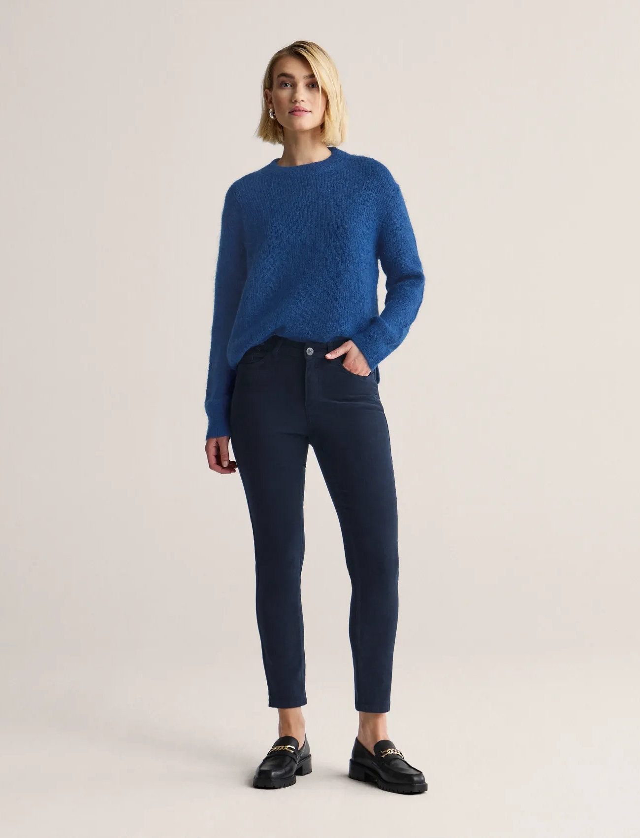 Newhouse Nora Minicord Trousers, 42, Blue, Bukser > Slim Fit-Bukser, Dame