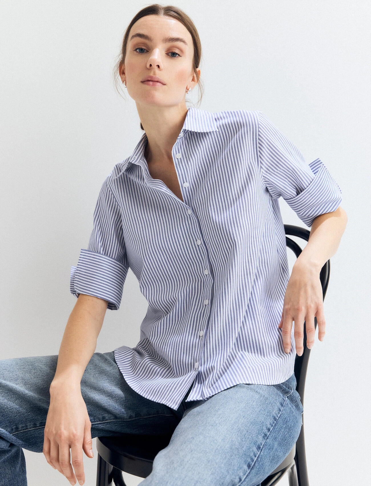 Newhouse Mimmi Oxford Shirt, 34, Blue, Skjorter > Kortærmede, Dame