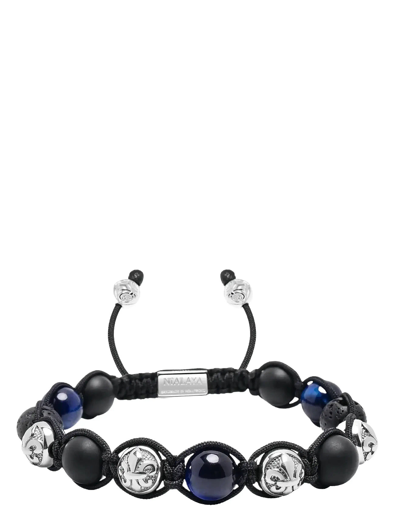 NIALAYA Herren's Sterling Silber Beaded Armband With Matt Onyx, Lava Stone, Und Blau Tiger Eye Blau - L - Herren
