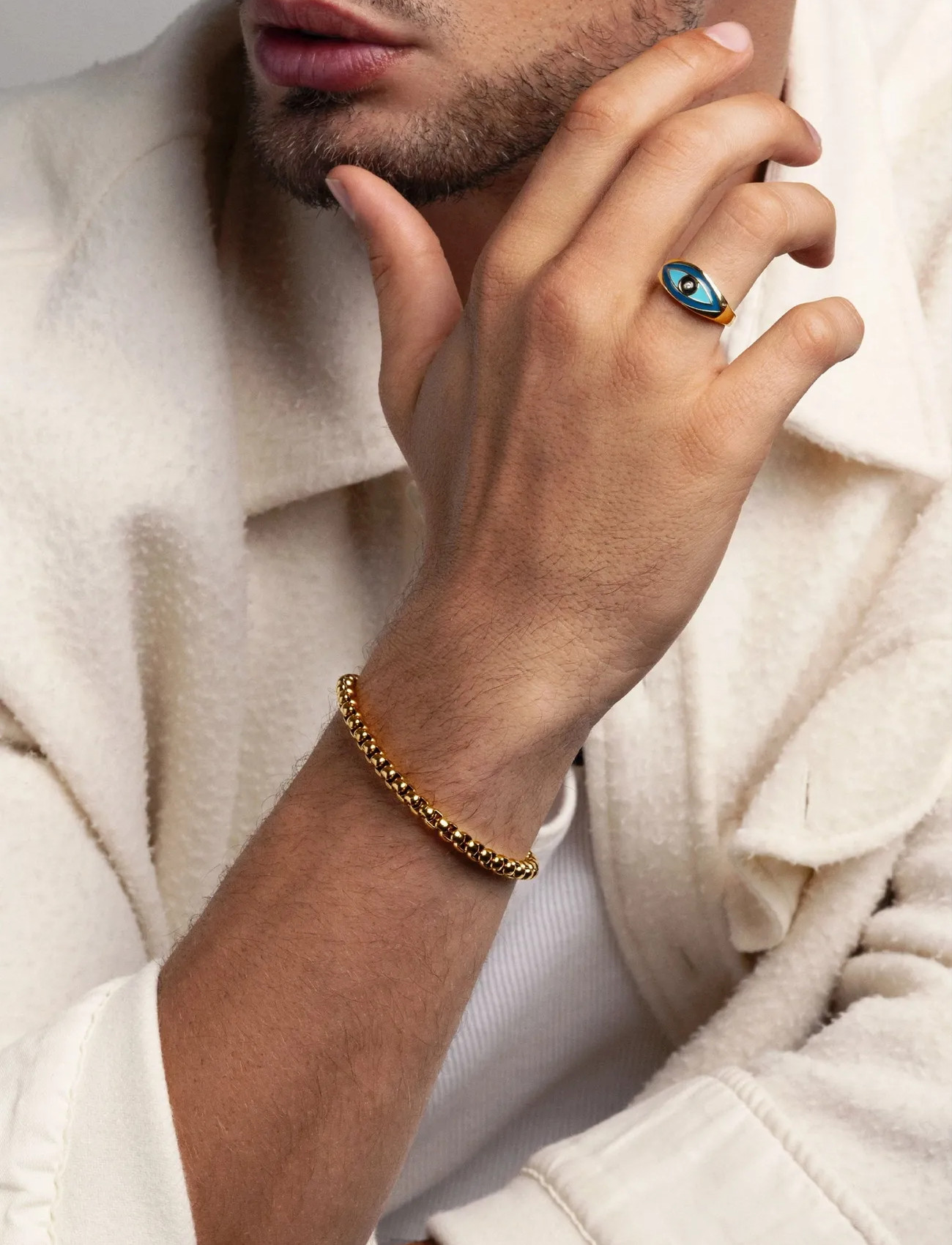 Nialaya Men's Gold Gentleman Bangle, M, Gold, Smykker > Armbånd, Herre