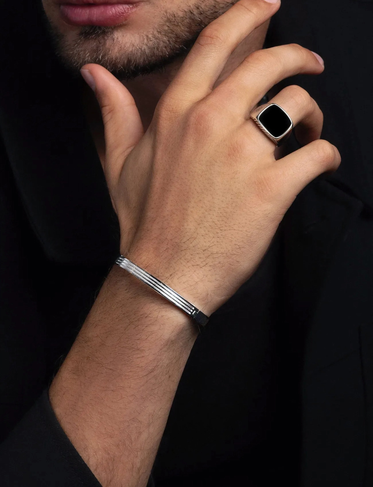 Nialaya Men's Silver Gentleman Bangle, M, Silver, Smykker > Armbånd, Herre