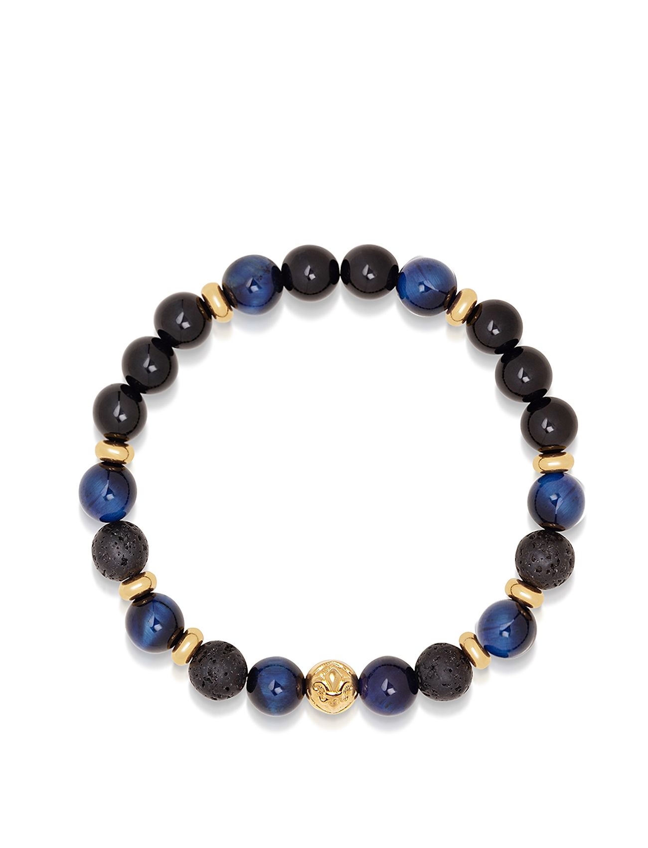 Men's Wristband With Blue Tiger Eye, Black Agate, Lava St Blue Nialaya