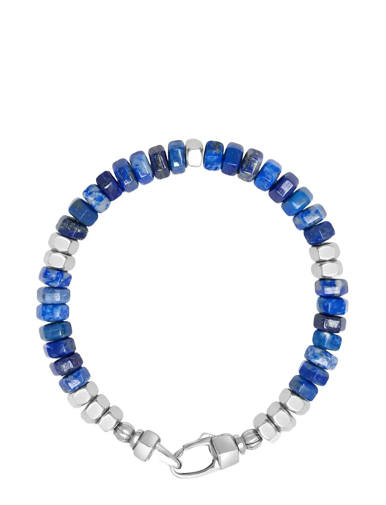 NIALAYA Herren's Hexagon Beaded Armband With Blau Lapis Und Silber Blau - M - Herren