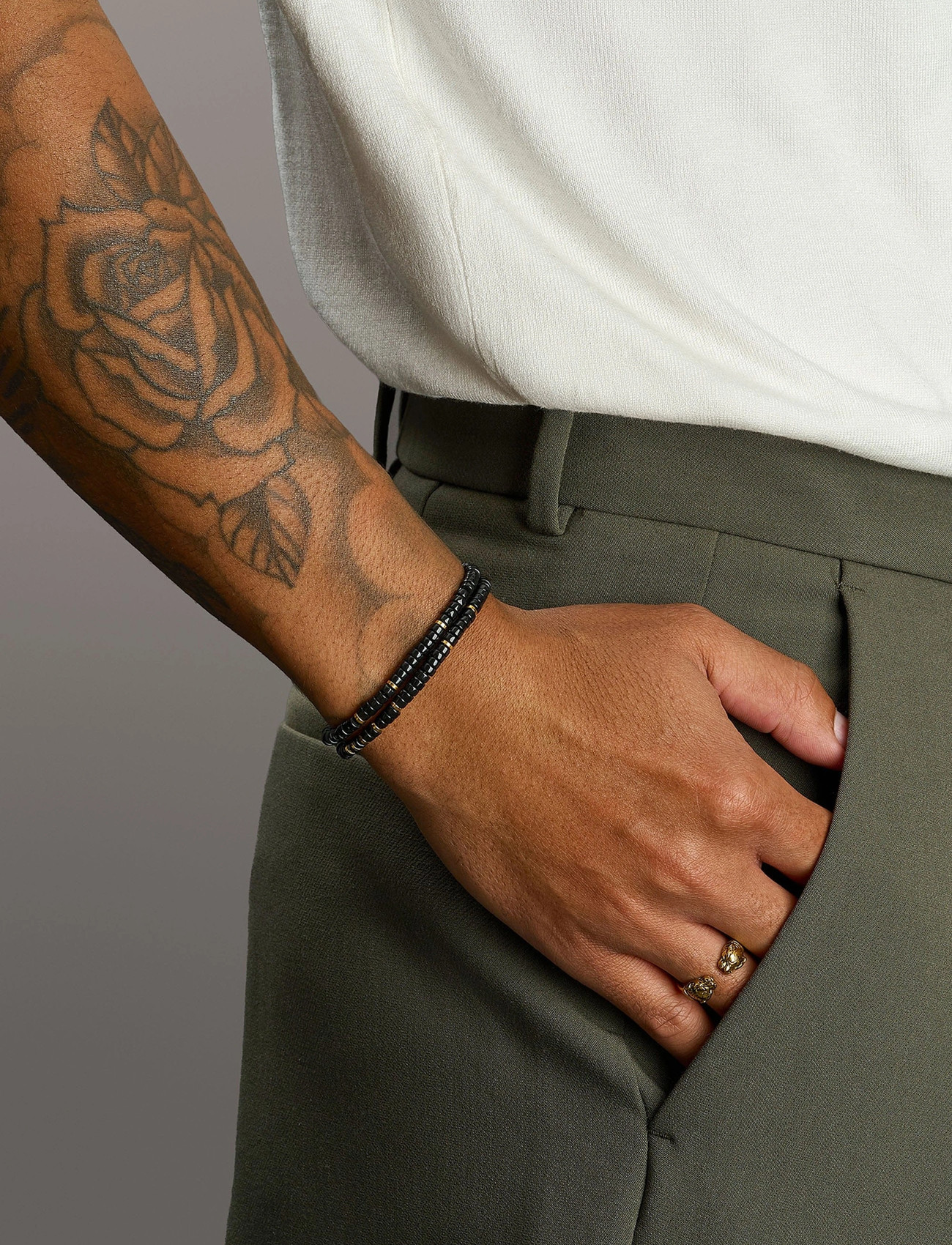 Nialaya Black Onyx Heishi Wrap Bracelet, M, Black, Smykker > Armbånd, Herre