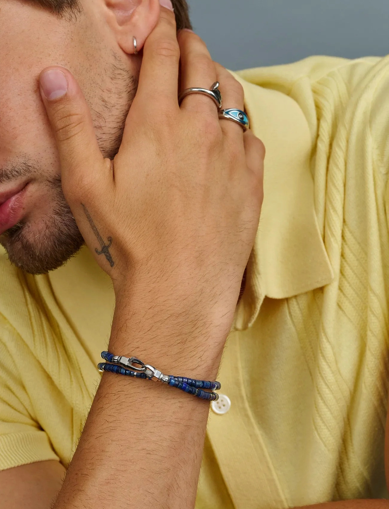 Nialaya Blue Lapis Heishi Wrap Bracelet, M, Blue, Smykker > Armbånd, Herre