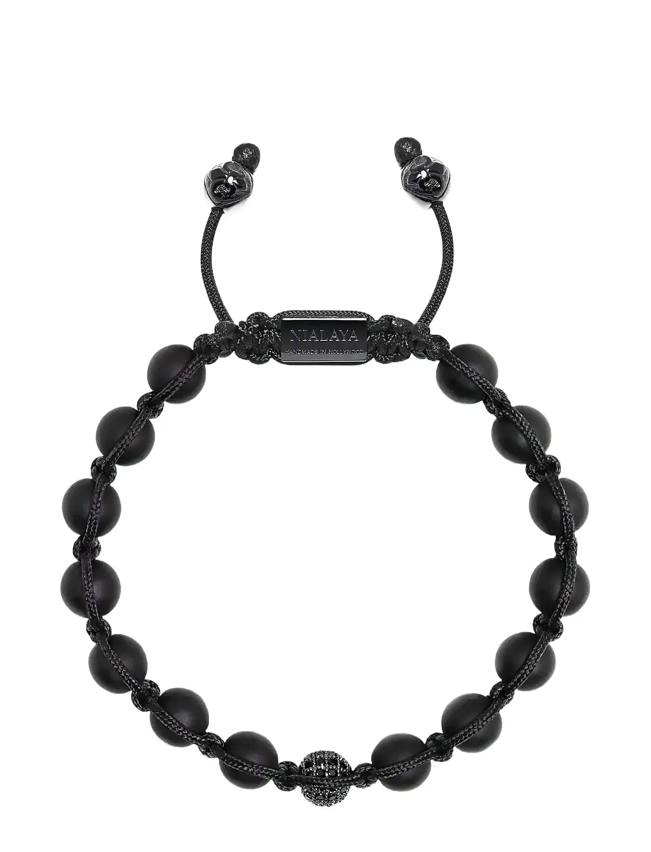 NIALAYA Herren's Silber Beaded Armband With Matt Onyx & Cz Beads Schwarz - M - Herren