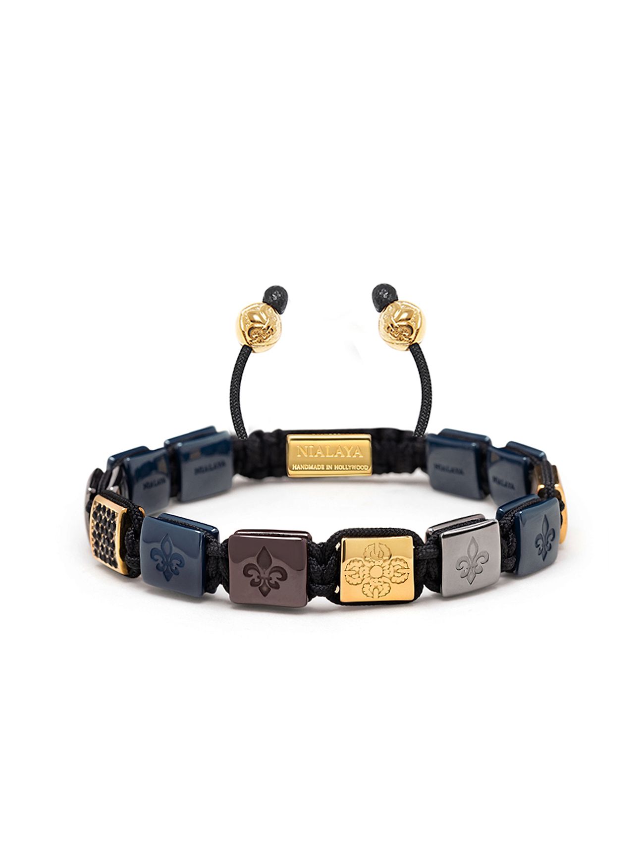 Men's Ceramic Flatbead Bracelet In Black, Blue, Red And Gold Armband Smycken Multi/patterned Nialaya