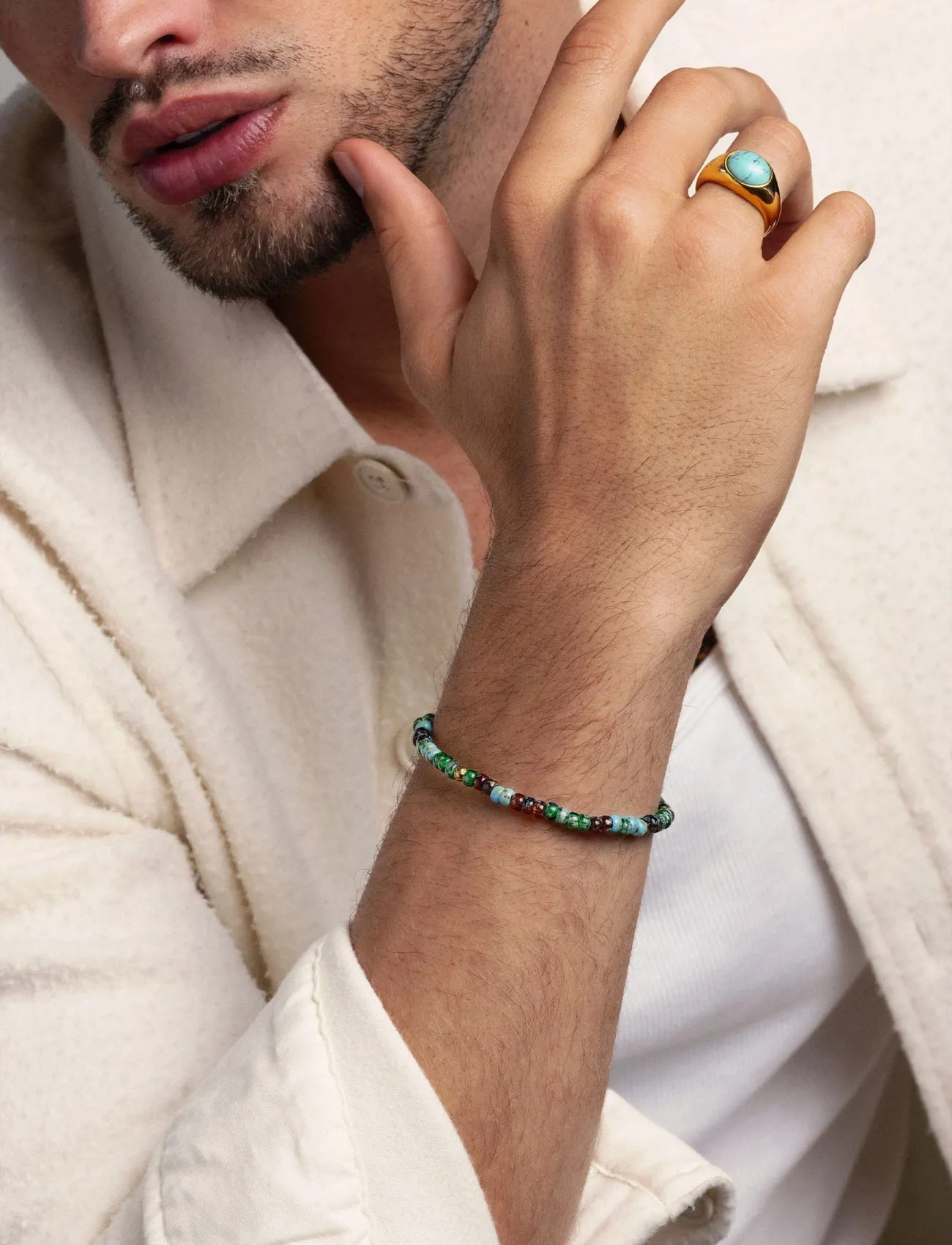 Nialaya Wristband With Green Miyuki Beads, L, Multi/patterned, Smykker > Armbånd, Herre