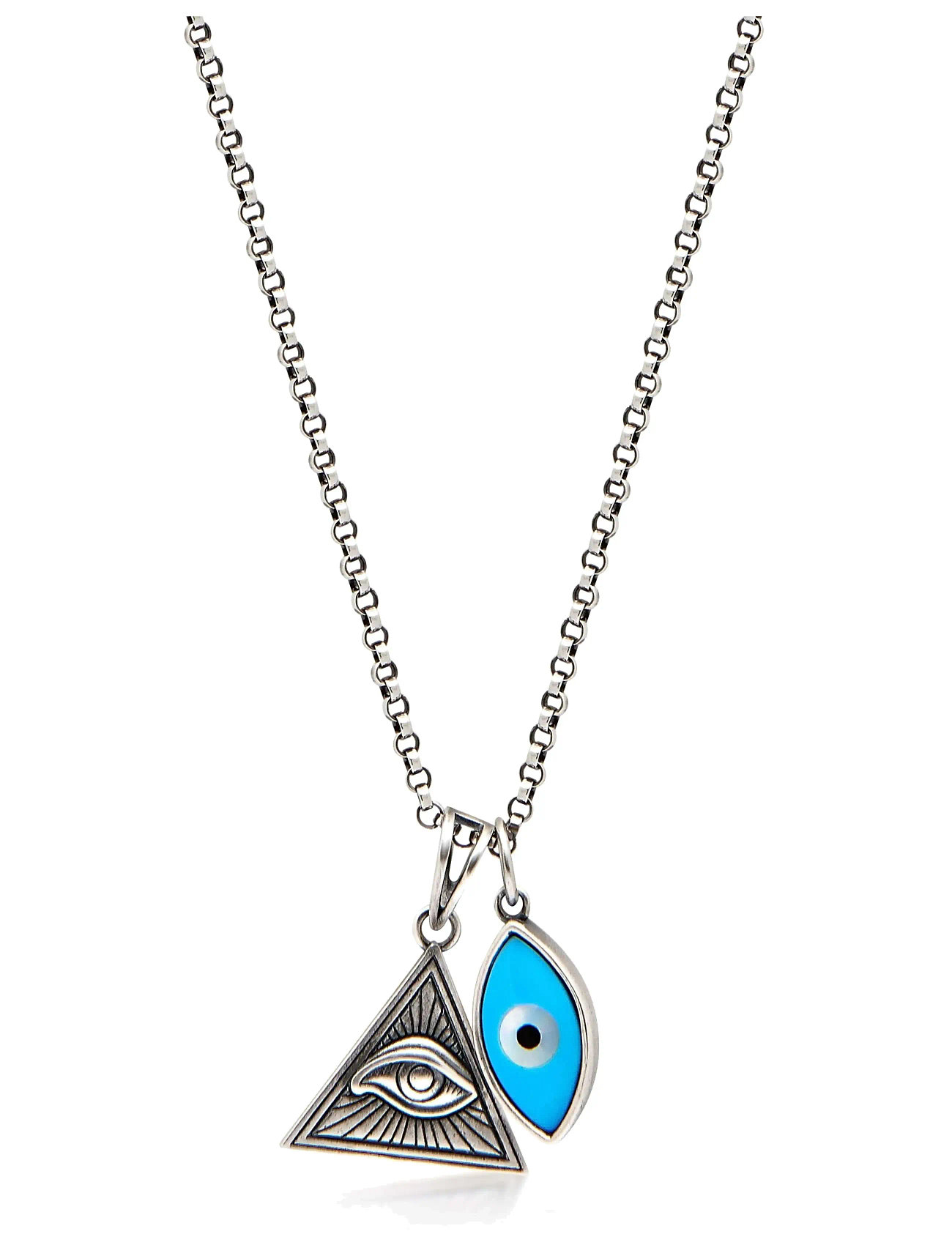 NIALAYA Herren's Silber Kette With Turquoise Evil Eye Und Eye Of Ra Anhänger Silber - 22" - Herren