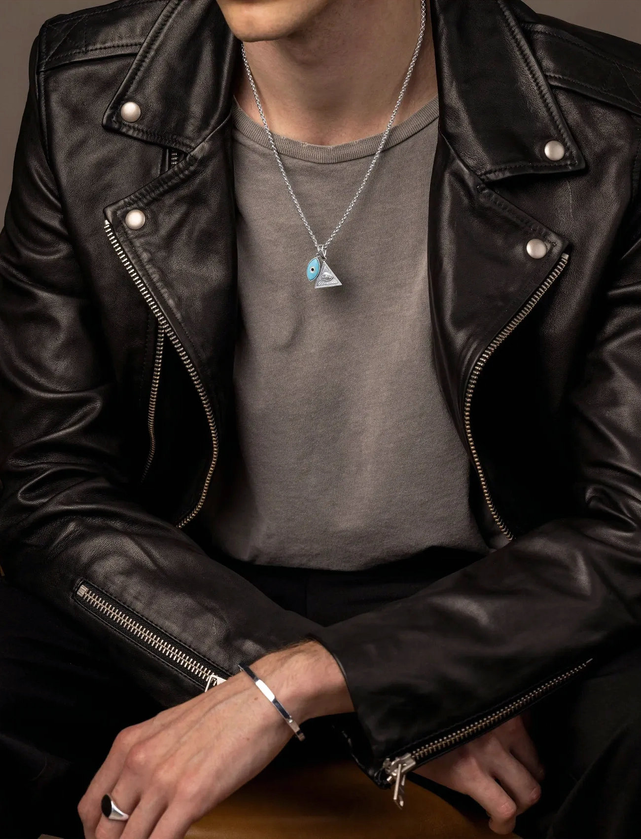 Nialaya Men's Silver Necklace With Turquoise Evil Eye And Eye Of Ra Pendant, 22", Silver, Smykker > Halskæder, Herre