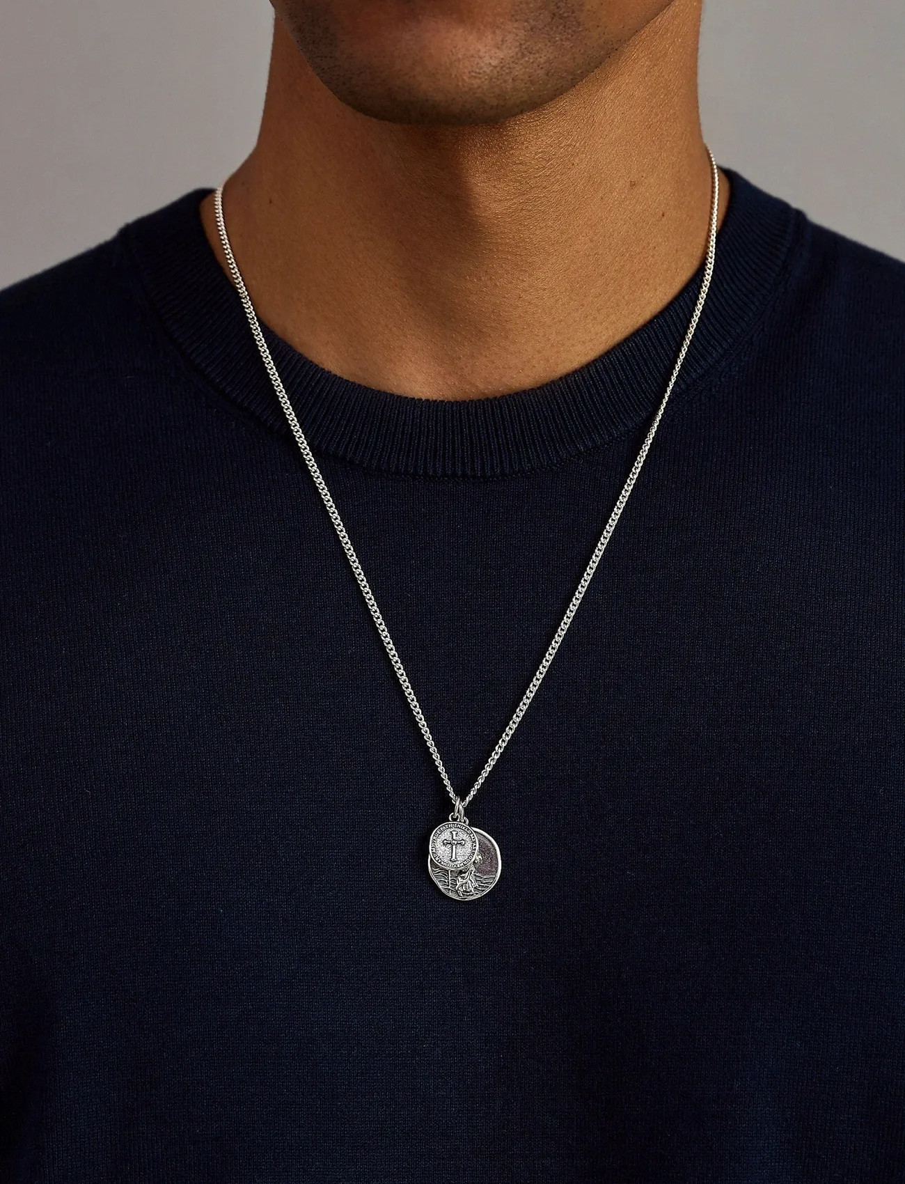 Nialaya Saint Christopher Double Medallion, 22', Silver, Smykker > Halskæder, Herre