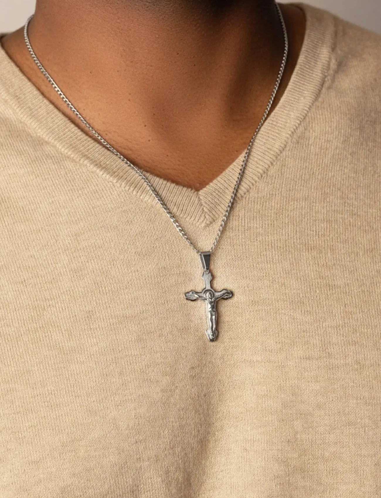 Nialaya Necklace With Crucifix Pendant In Silver, 22', Silver, Smykker > Halskæder, Herre