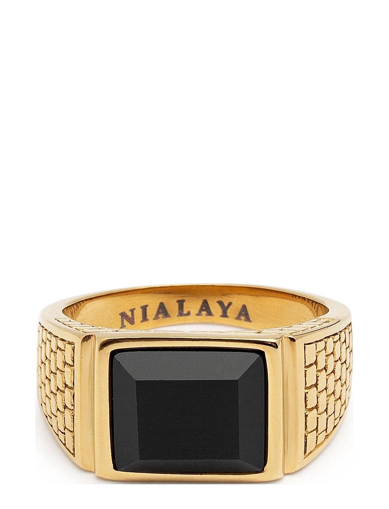 Men's Golden Brick Signet Ring With Agate Ring Smycken Gold Nialaya