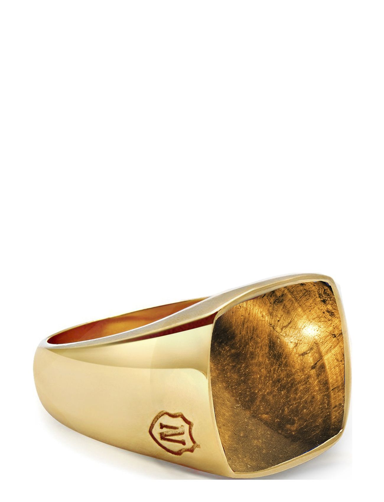 Nialaya Men's Gold Signet Ring With Brown Tiger Eye Guld