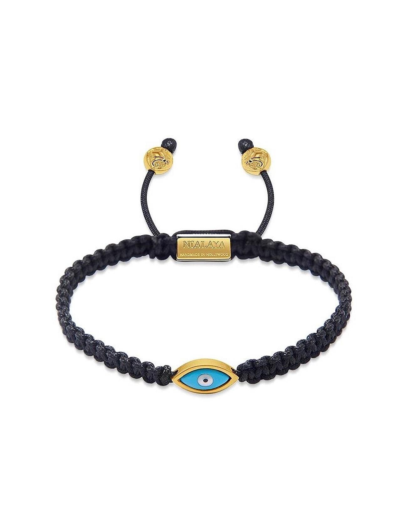 Men's Black String Bracelet With Gold Evil Eye Black Nialaya