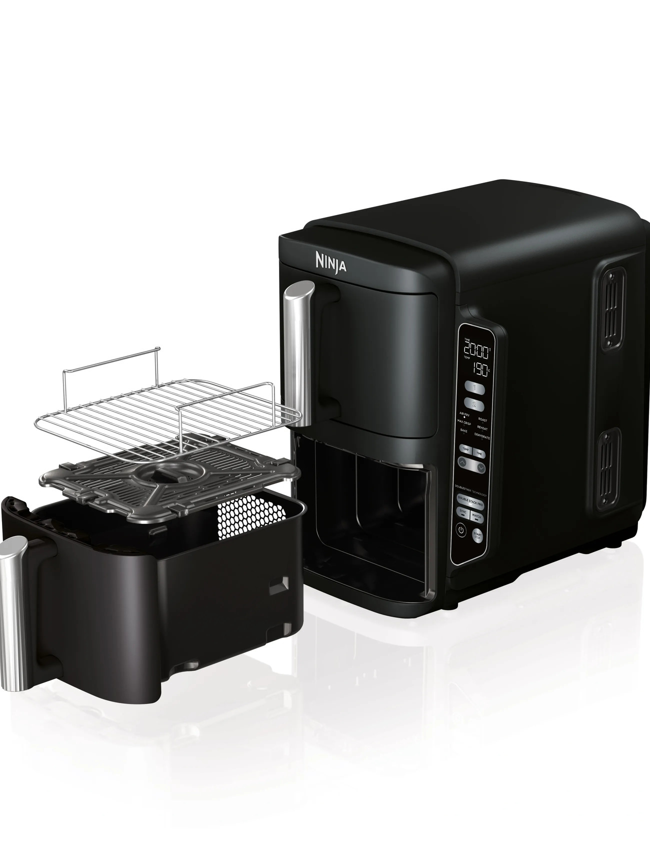 Ninja Ninja Sl300Eu Double Stack Airfryer 2-Låda 7,6L, 7.6 L, Black, Køkkenmaskiner > Stegepander, Unisex