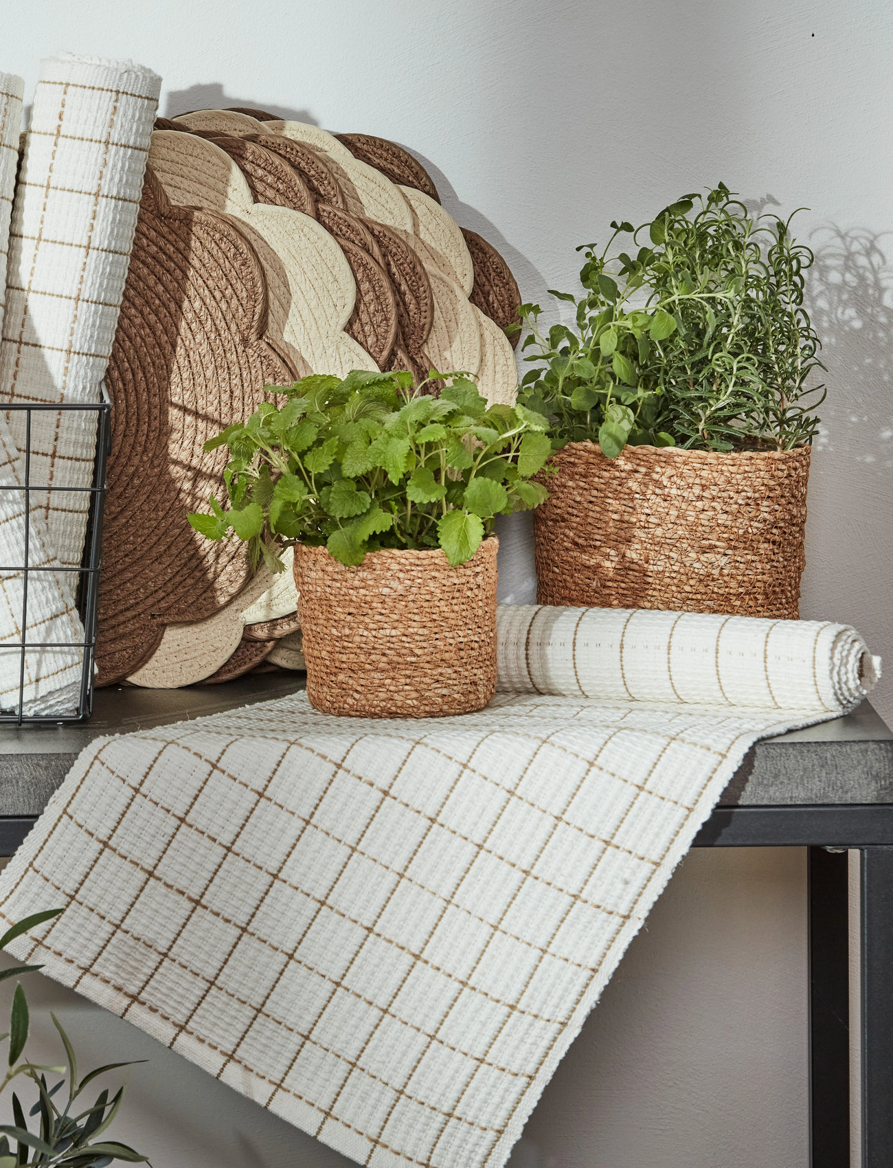 Noble House Runner Jute Check Long, 40X140 cm, White, Køkkentekstiler > Duge Og Bordløbere, Unisex