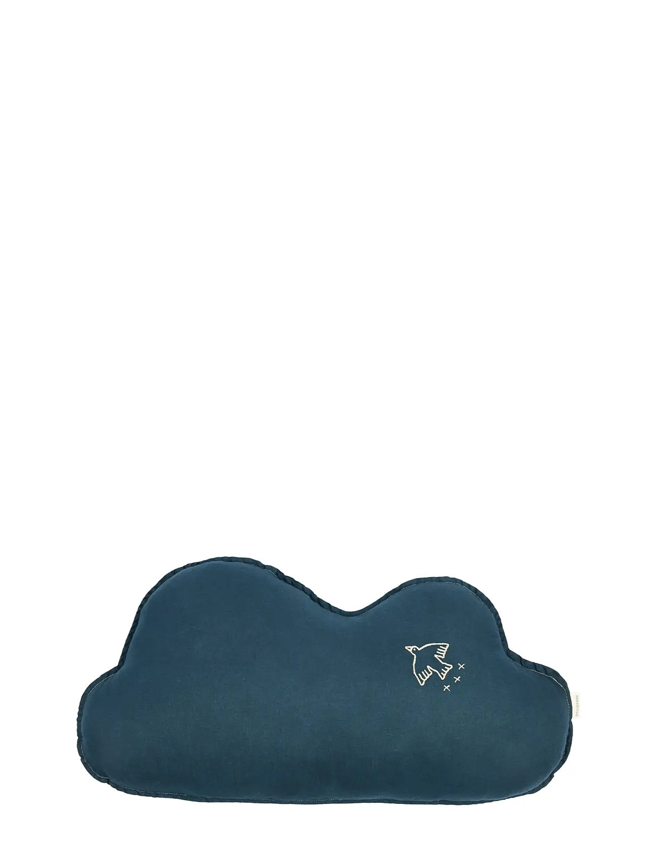 NOBODINOZ Cloud Cushion L1N0 In Washed French Linen - Bird Embroidery Marinblå