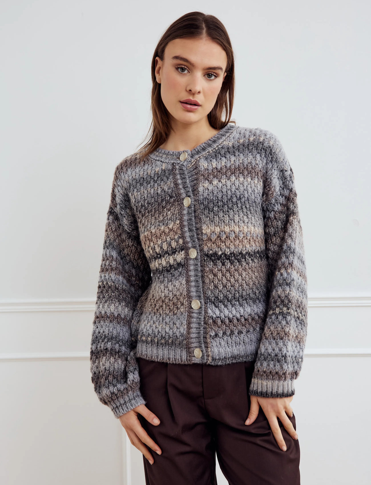 Noella Kae Knit Cardigan, L/XL, Grey, Strik > Cardigans, Dame