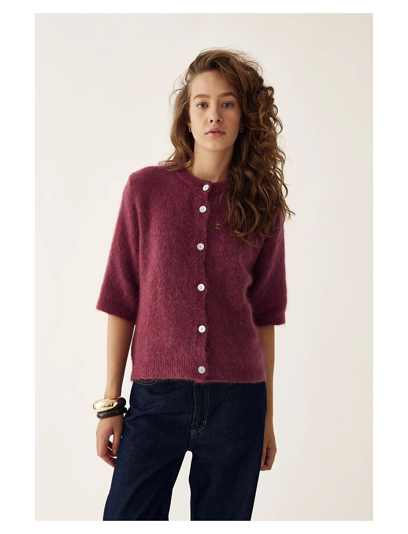 NOELLA Kae Ss Knit Cardigan Burgundy - S/M - Damen