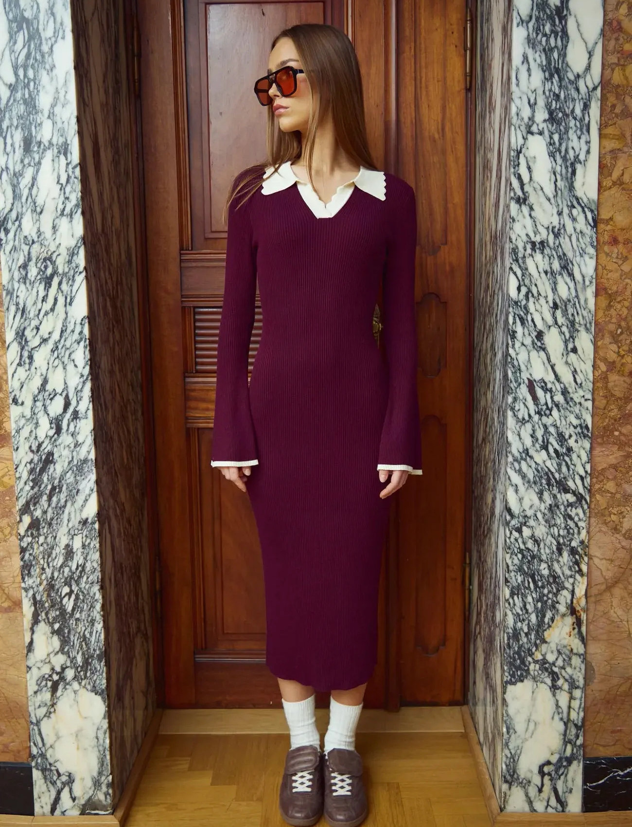 Noella Livvy Knit Dress, XXL, Burgundy, Kjoler > Knælange Og Midi, Dame