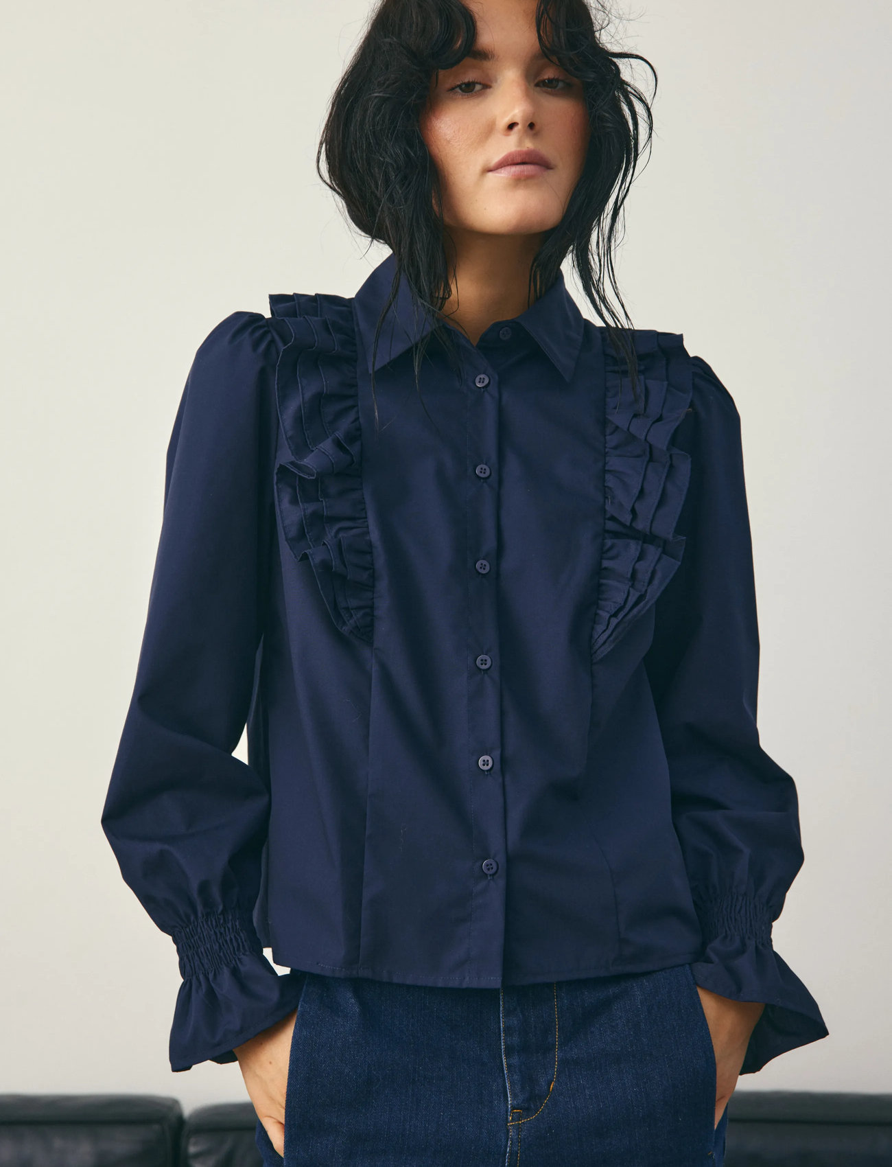 Noella Lucina Blouse, XL, Navy, Skjorter > Langærmede, Dame