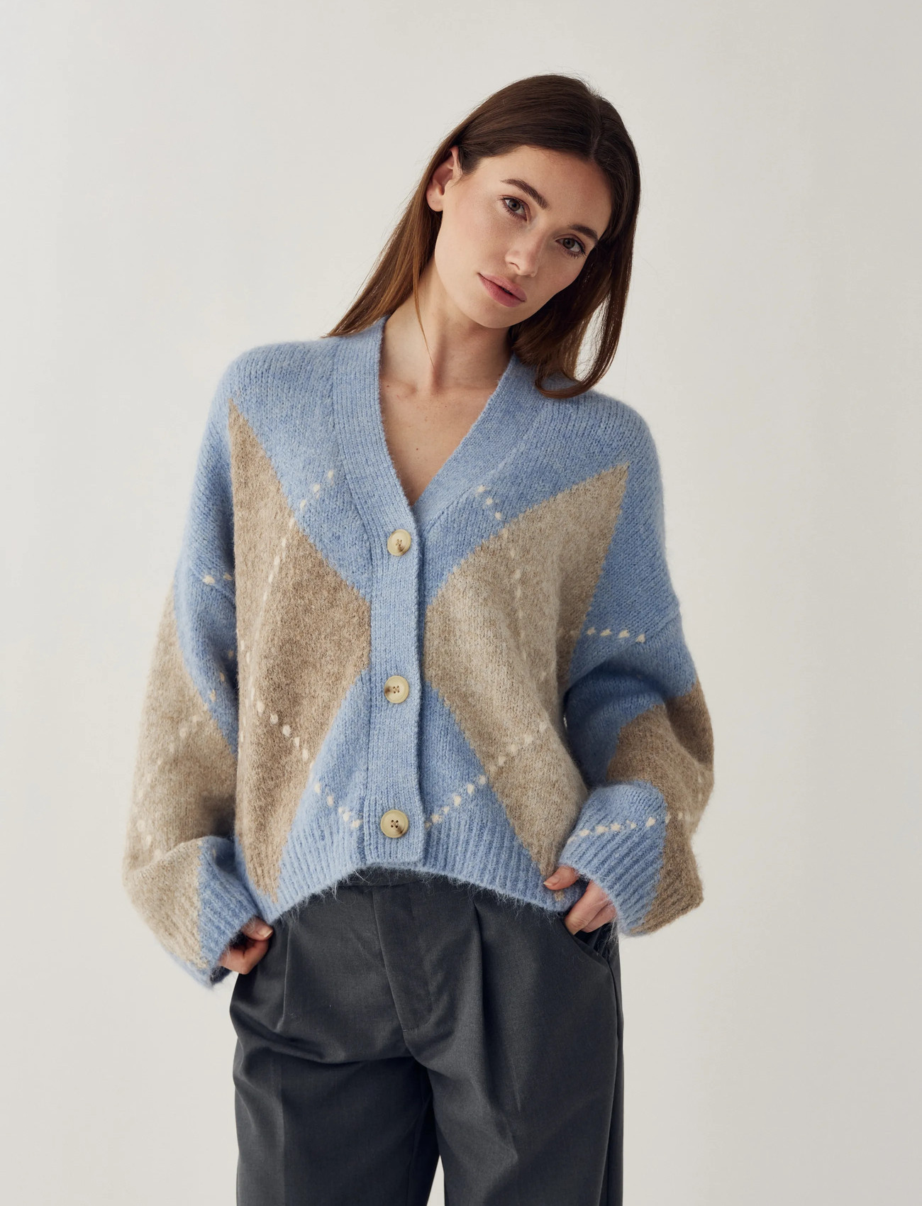 Noella N-Laiana Knit Cardigan, L/XL, Blue, Strik > Cardigans, Dame