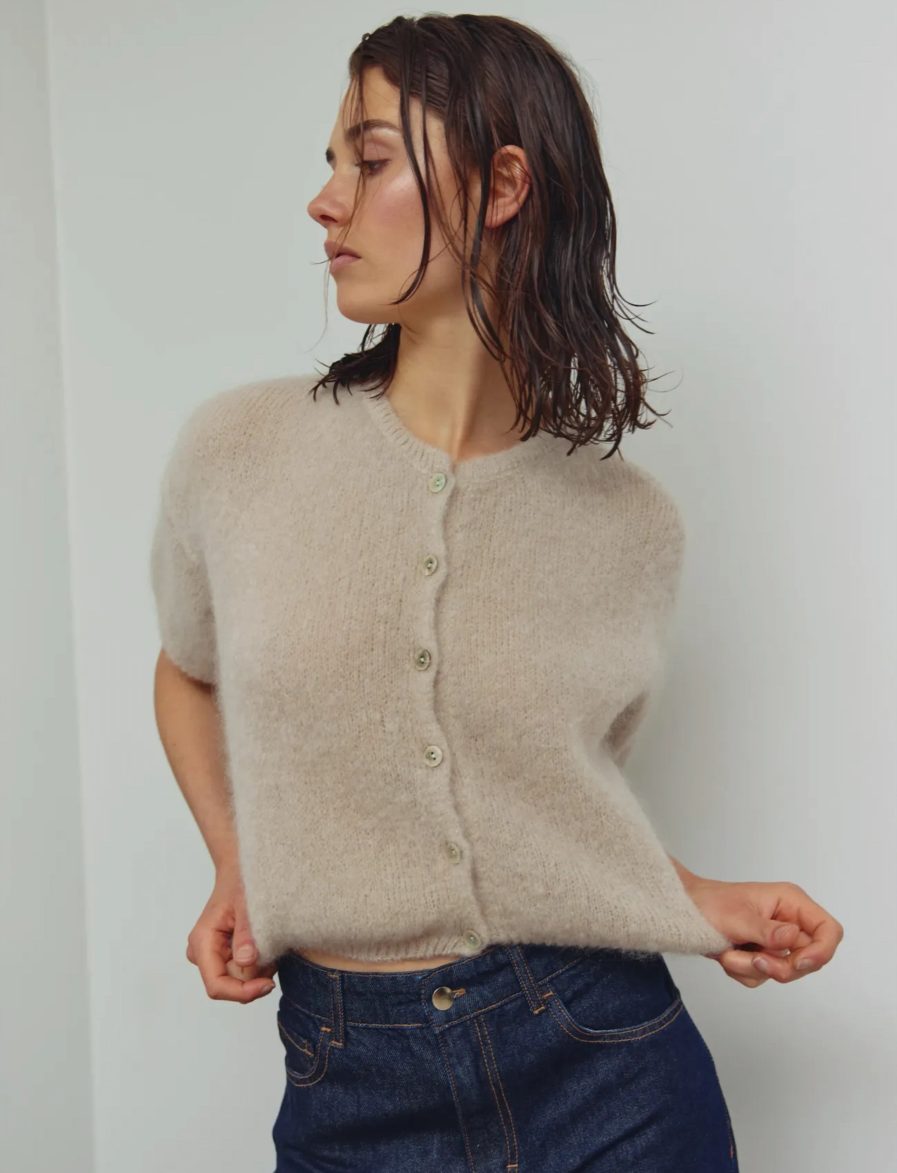 Noella N-Lorell Knit Cardigan, S/M, Beige, Strik > Cardigans, Dame