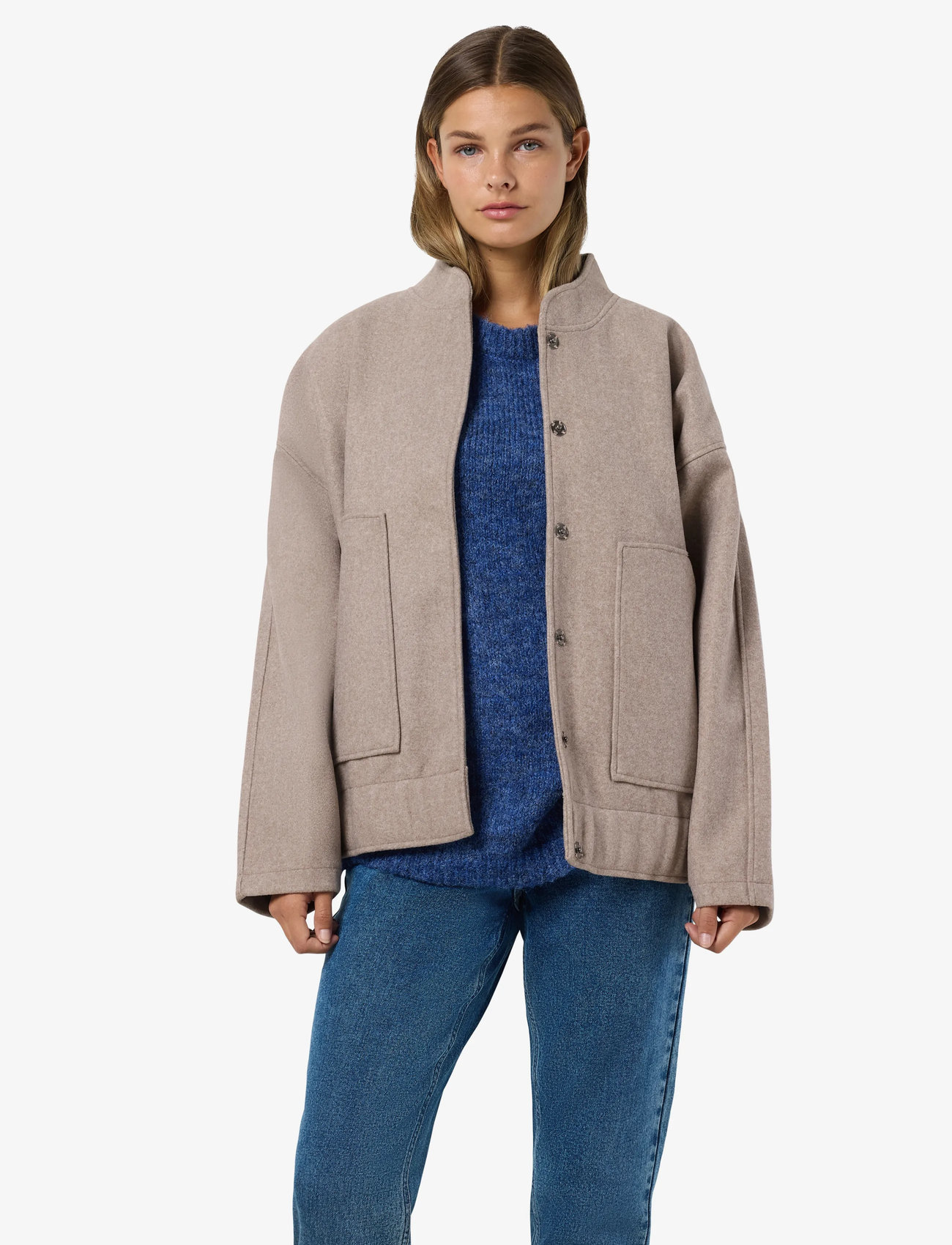 NOISY MAY Nmhalston L/S Bomber Jacket Wvn Noos, XS, Beige, Jakker > Bomberjakker, Dame