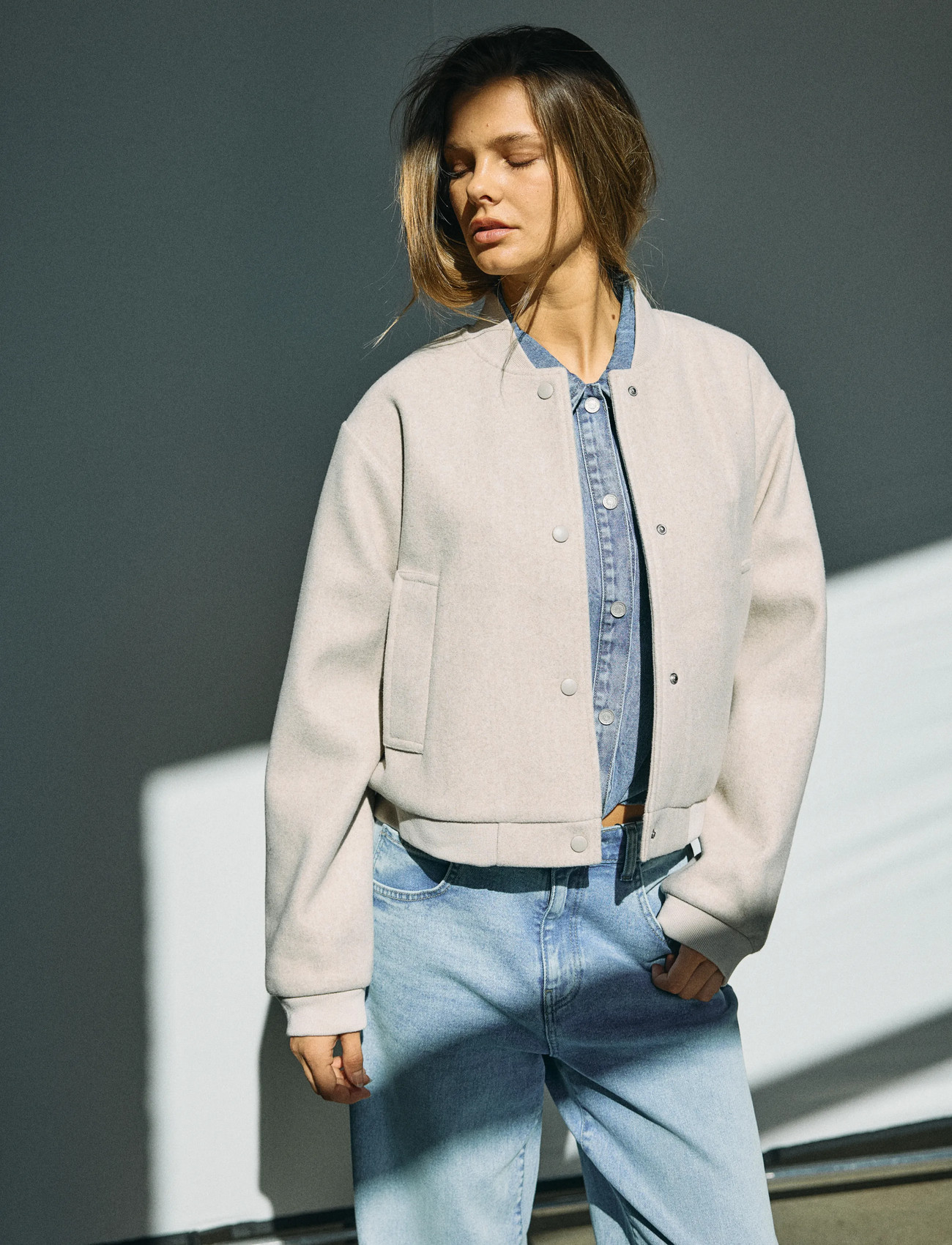 NOISY MAY Nmeddi L/S Bomber Jacket Noos, XL, Beige, Jakker > Bomberjakker, Dame