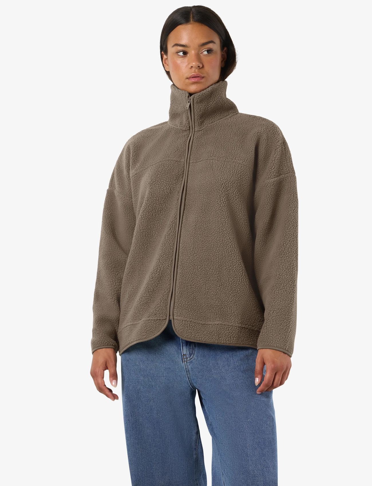 NOISY MAY Nmcozy L/S Zip Sweater Jrs Noos, S, Brown, Sweatshirts & Hættetrøjer > Fleeces & Midlayers, Dame
