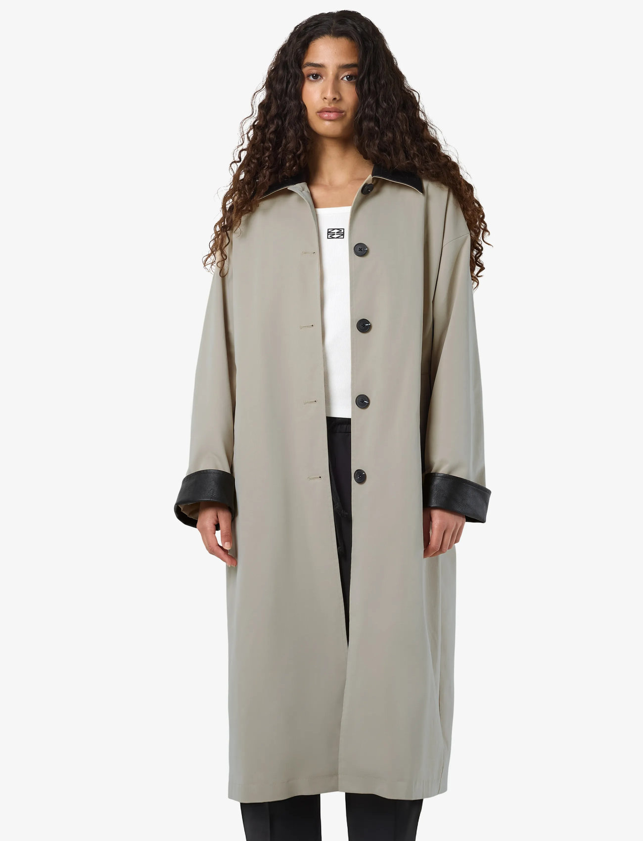 NOISY MAY Nmnora Pu Collar Long Coat
