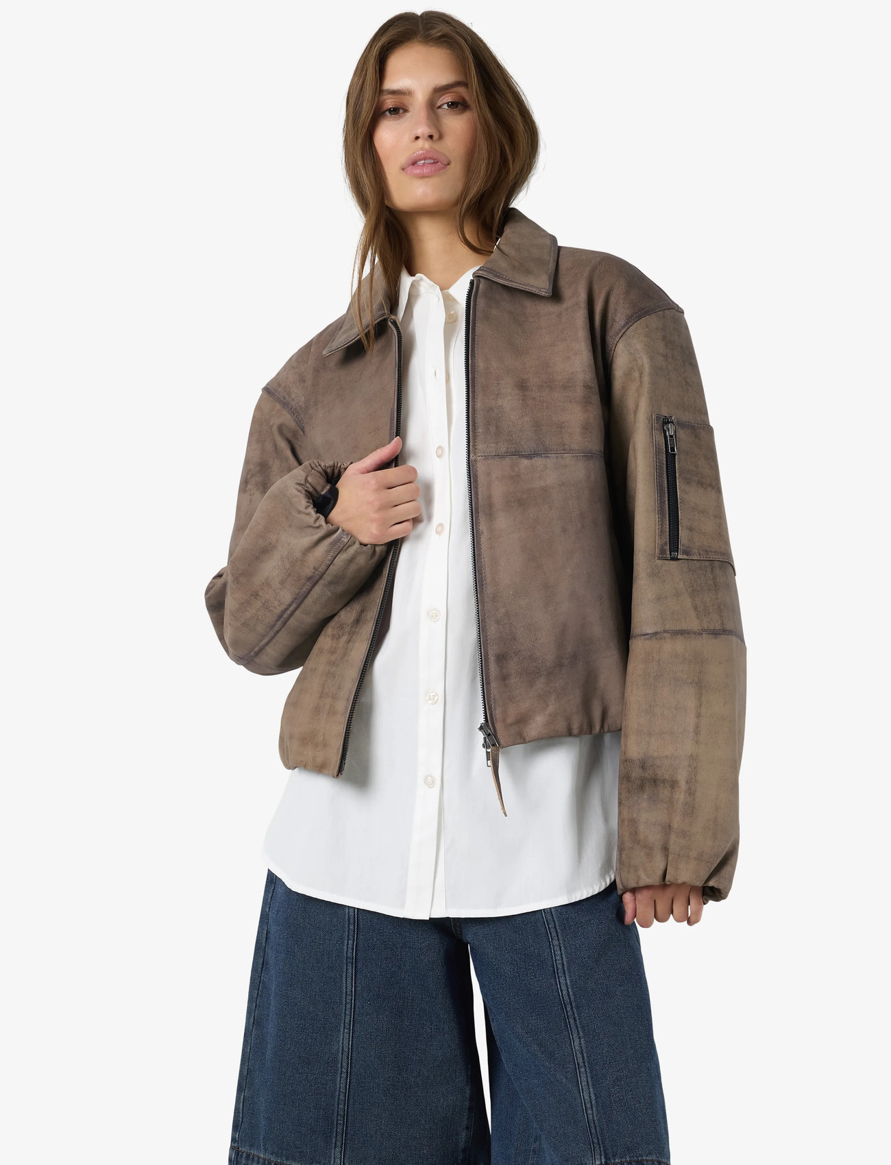 NOISY MAY Nmannie Leather Jacket, XS, Brown, Jakker > Læder, Dame