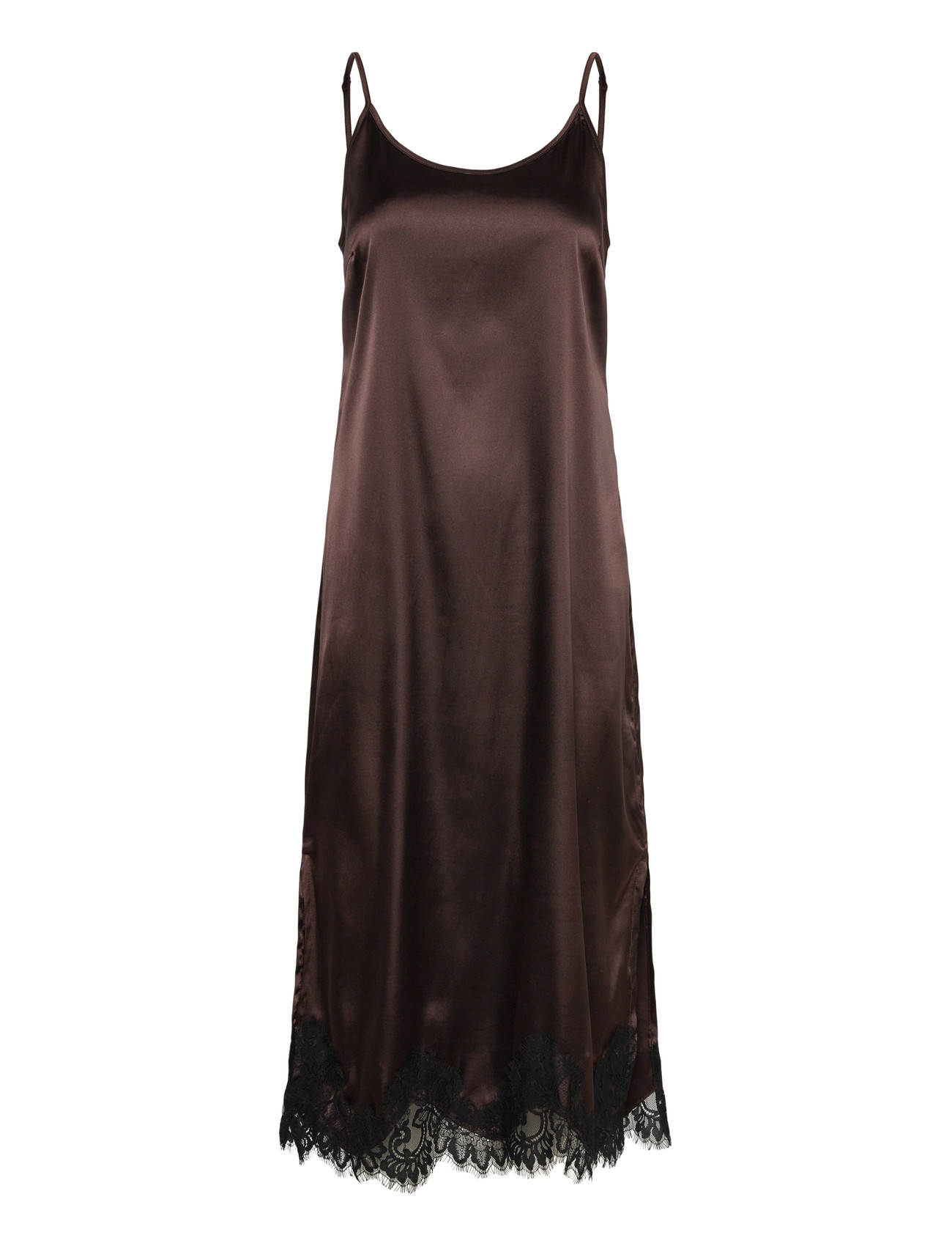 NOISY MAY Nmceleste S/L Satin Lace Dress, XS, Brown, Kjoler > Knælange Og Midi, Dame